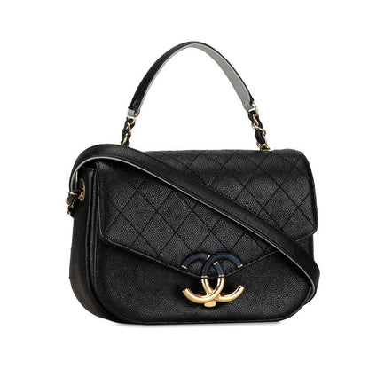 Chanel CC Caviar Top Handle Flap Bag  Leather Shoulder Bag in Good condition
