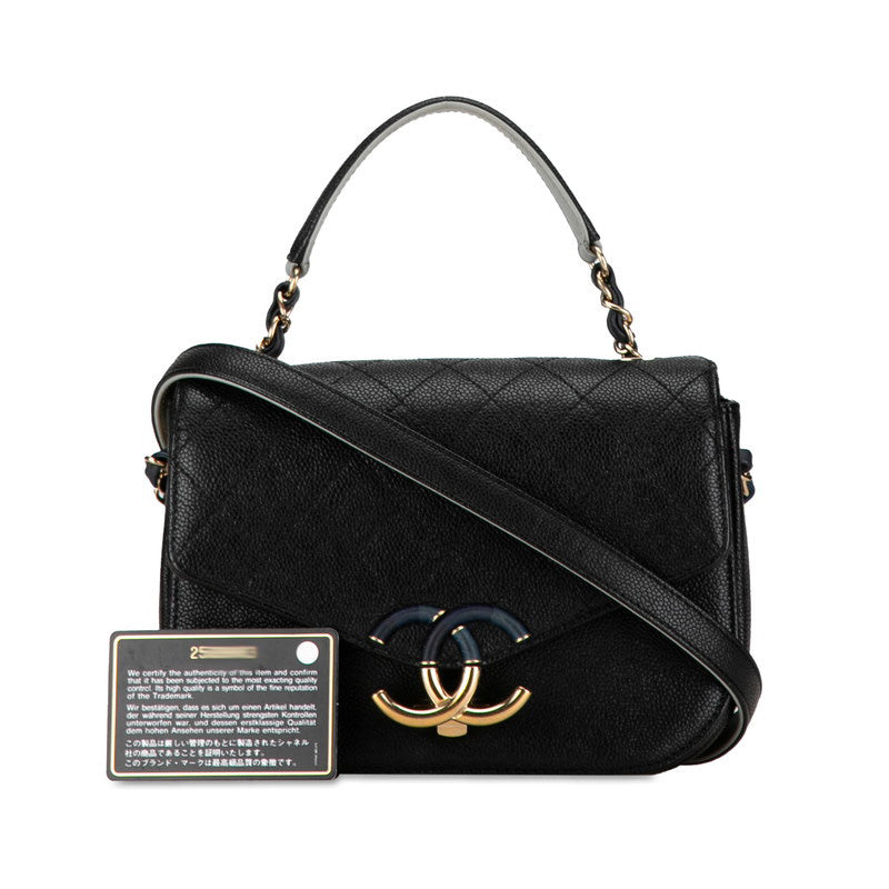 Chanel CC Caviar Top Handle Flap Bag  Leather Shoulder Bag in Good condition