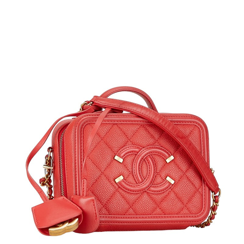 Chanel CC Caviar Filigree Vanity Case Bag  Leather Shoulder Bag in Good condition