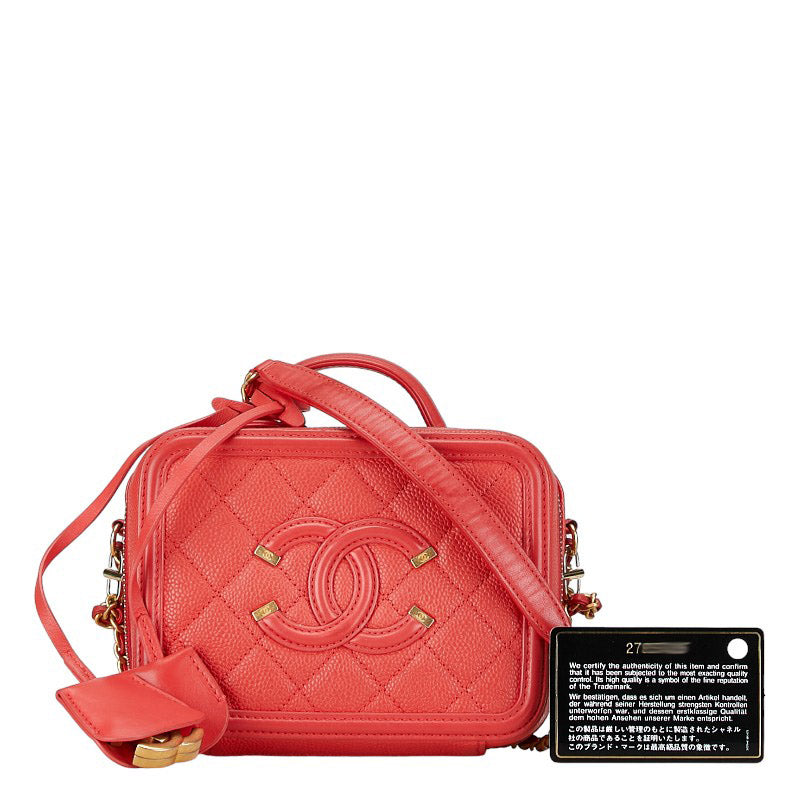Chanel CC Caviar Filigree Vanity Case Bag  Leather Shoulder Bag in Good condition