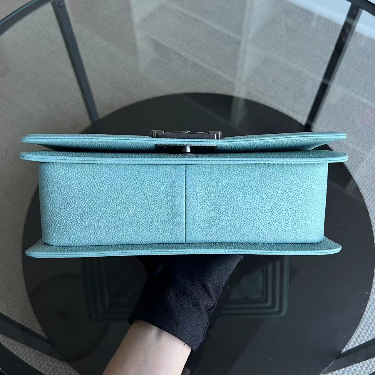 *2019, Series 29* Caviar Old Medium 25CM Chevron Grained Calfskin Light Baby Blue No 29