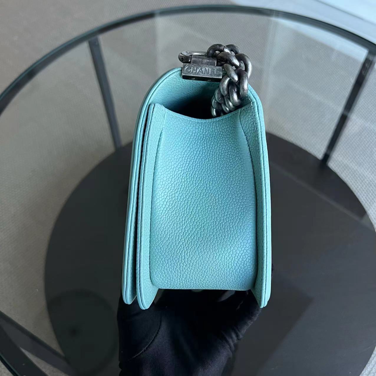 *2019, Series 29* Caviar Old Medium 25CM Chevron Grained Calfskin Light Baby Blue No 29