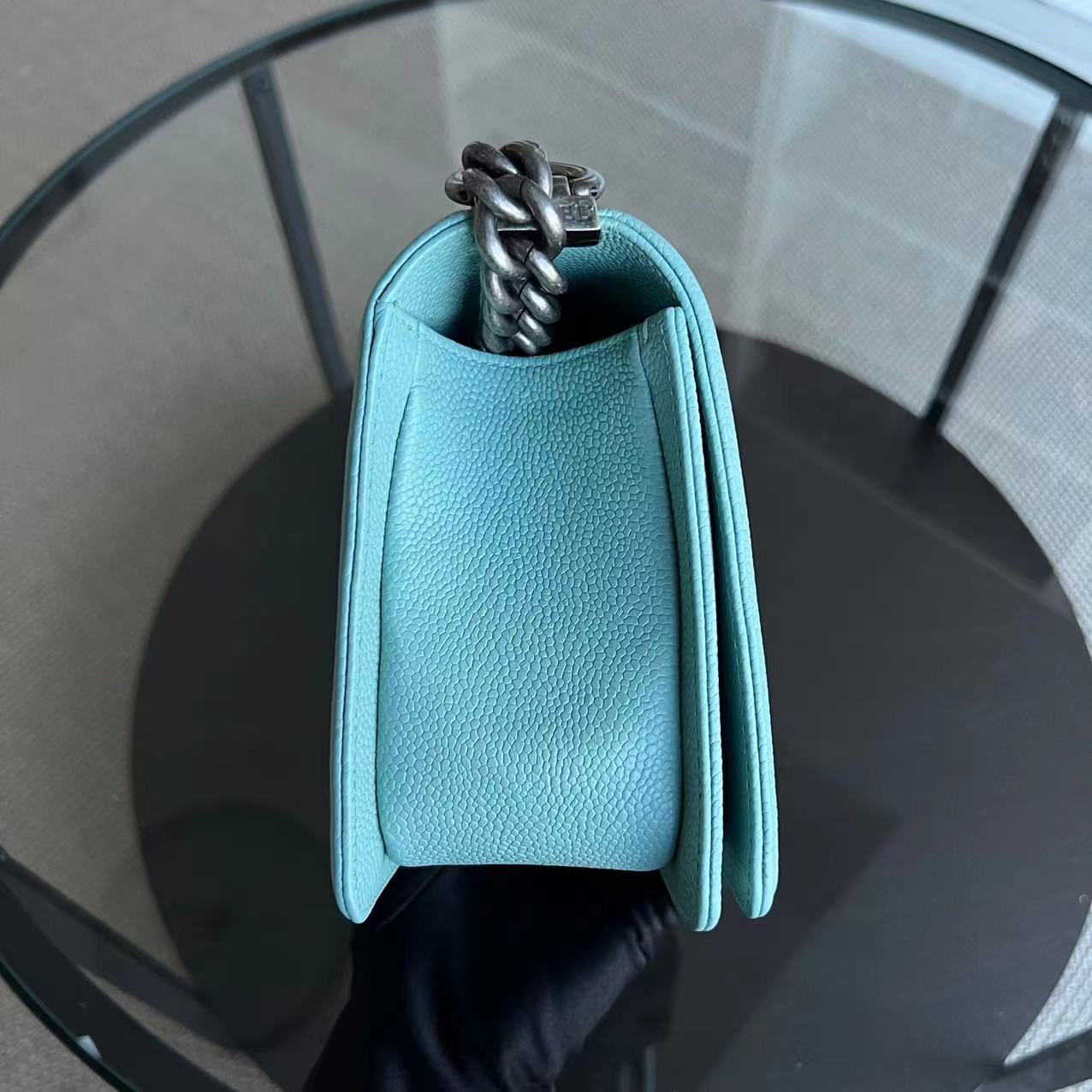 *2019, Series 29* Caviar Old Medium 25CM Chevron Grained Calfskin Light Baby Blue No 29