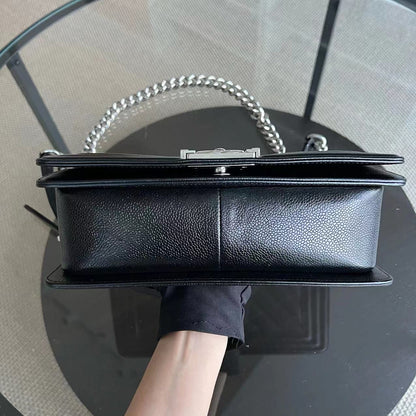 *2020 Receipt* Caviar Old Medium 25CM Chevron Black Silver Hardware Series 29