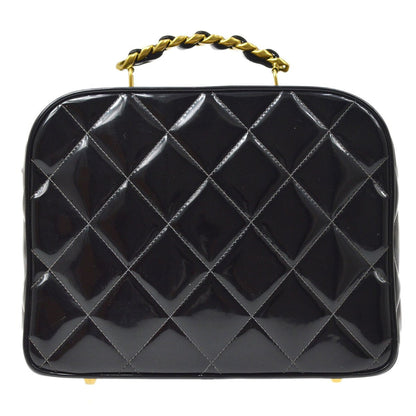 CHANEL 1994-1996 Black Patent Leather Quilted 2way Bag Medium AK38569i