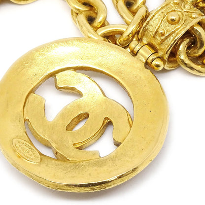 CHANEL Cutout Medallion Gold Pendant Necklace 90200