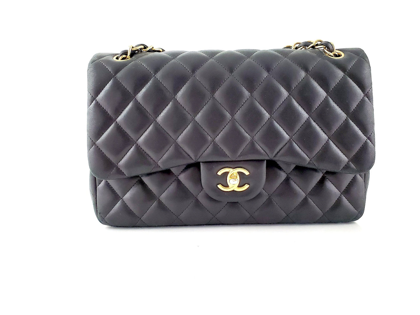 CHANEL Lambskin Quilted Gold Hardware Jumbo Classic Double Flap Bag