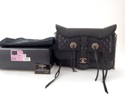 CHANEL Black Paris-Dallas Fringe Saddle Messenger Bag