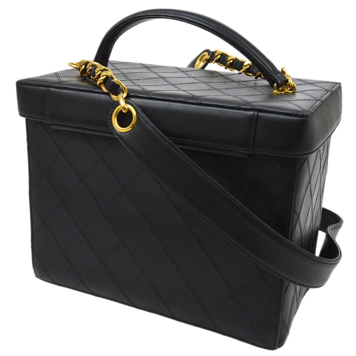 CHANEL 1994-1996 Black Lambskin Cosmoline 2way Vanity Bag AK17189d