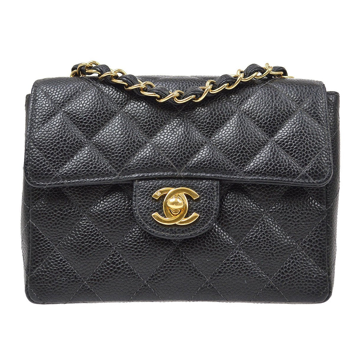 CHANEL 2003-2004 Classic Square Flap 17 Black Caviar 61688