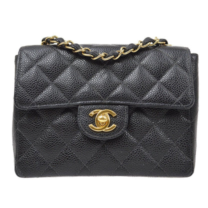 CHANEL 2003-2004 Classic Square Flap 17 Black Caviar 61688