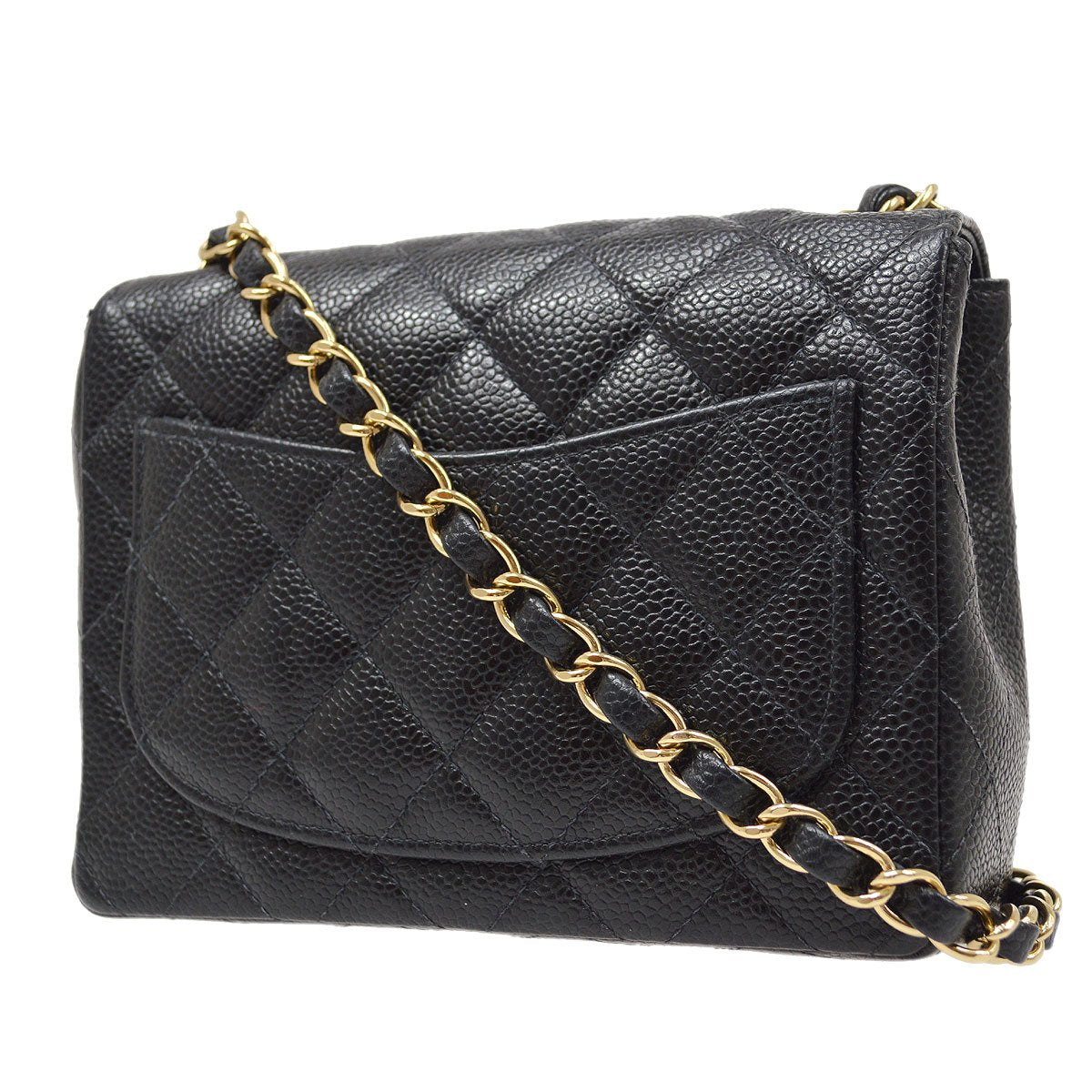 CHANEL 2003-2004 Classic Square Flap 17 Black Caviar 61688