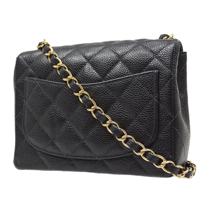 CHANEL 2003-2004 Classic Square Flap 17 Black Caviar 61688
