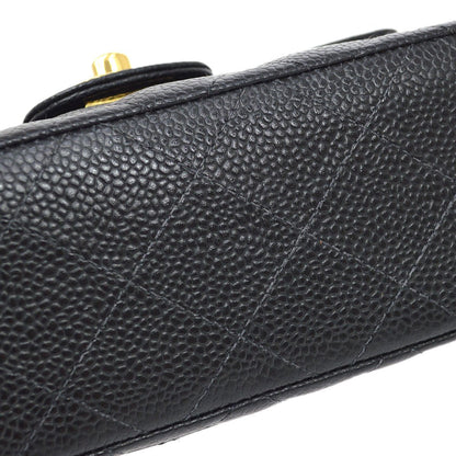 CHANEL 2003-2004 Classic Square Flap 17 Black Caviar 61688