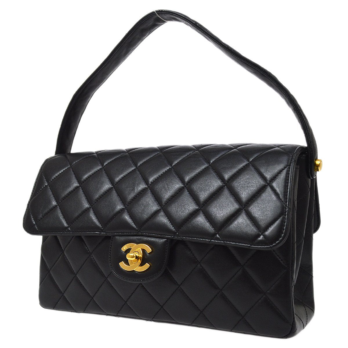 CHANEL  Black Lambskin Classic Both Flap Handbag Medium 71198