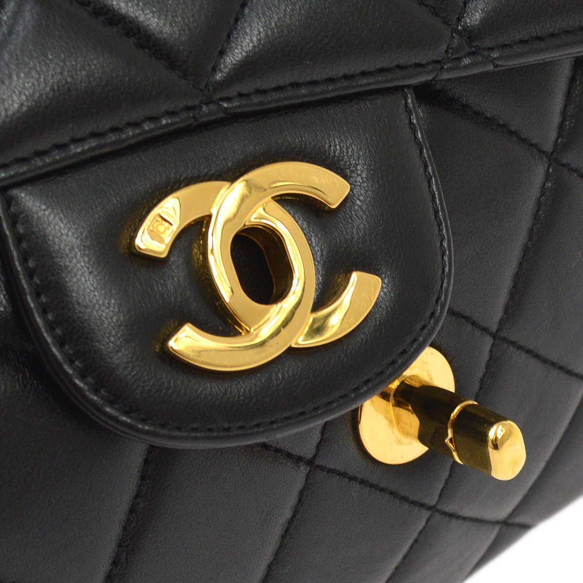 CHANEL  Black Lambskin Classic Both Flap Handbag Medium 71198