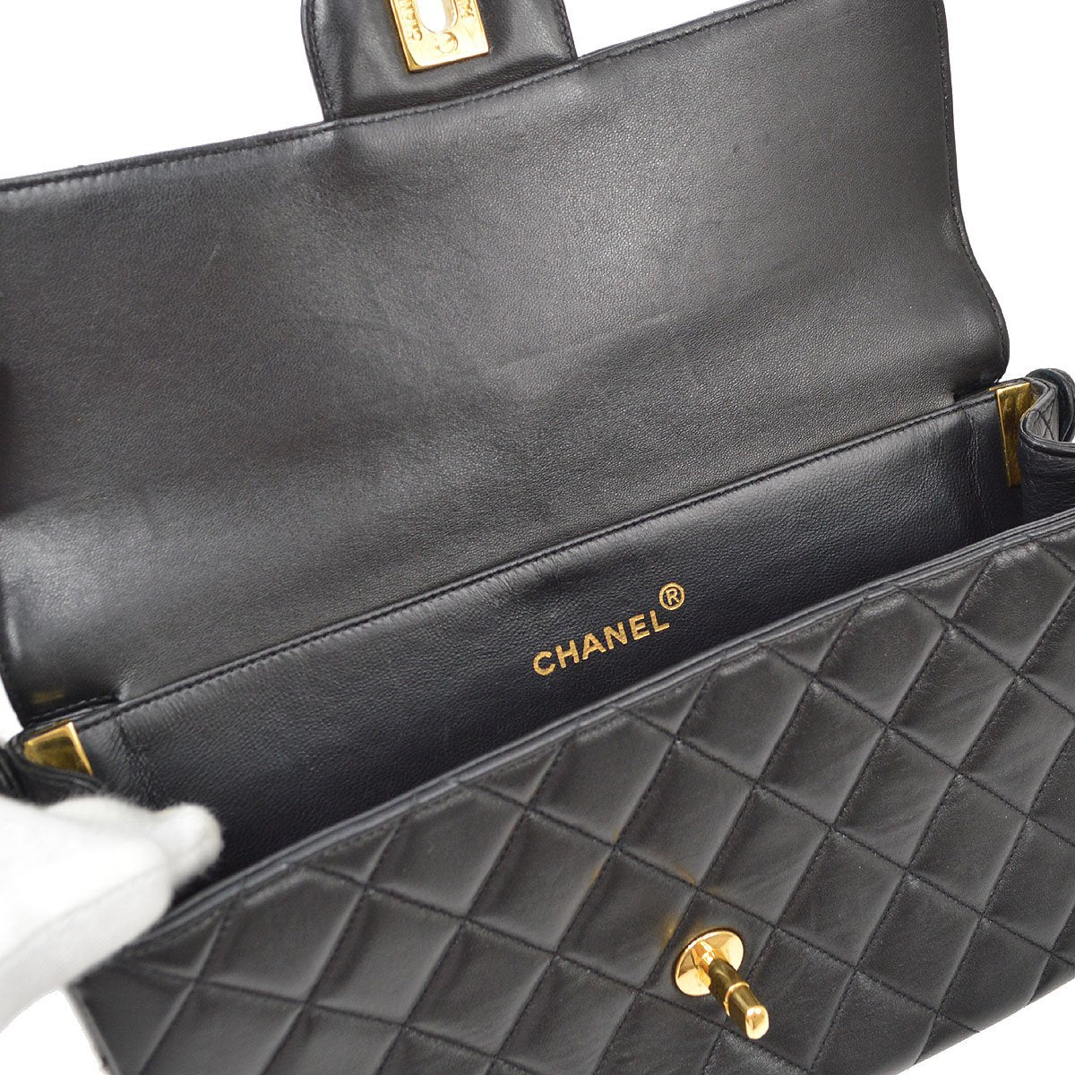 CHANEL  Black Lambskin Classic Both Flap Handbag Medium 71198