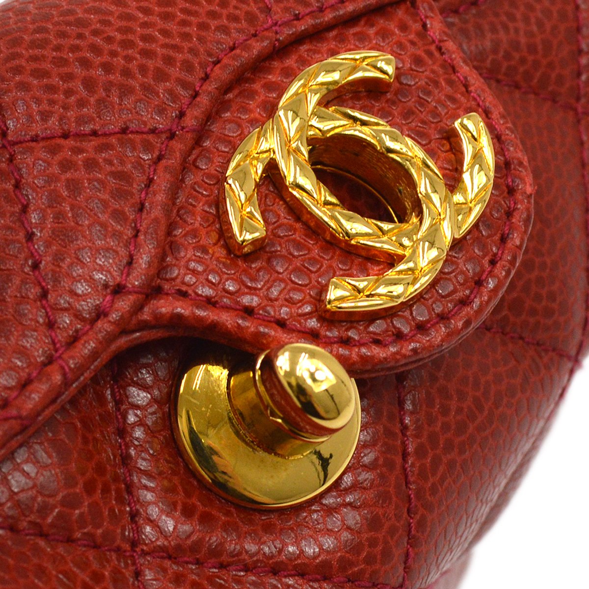 CHANEL 1991-1994 Red Caviar Shoulder Bag 92121