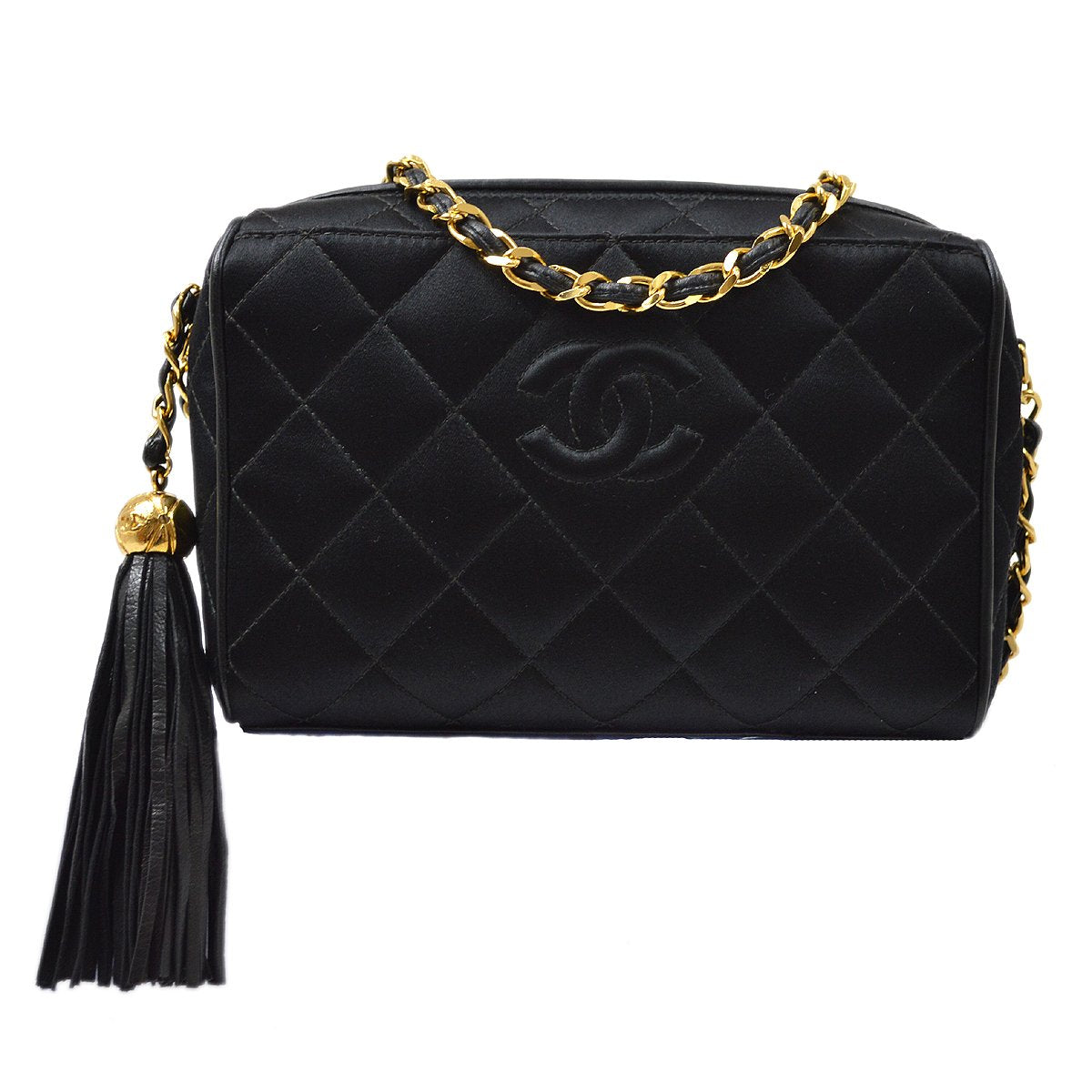 CHANEL 1994-1996 Black Satin Diamond Camera Bag Mini 82564
