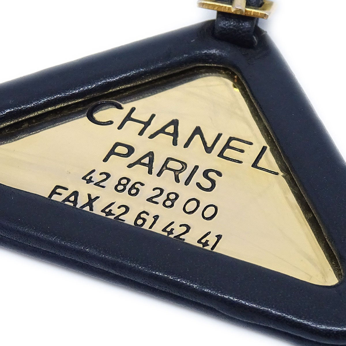 CHANEL 94P Gold Chain Key Holder Bag Charm Gold Black Small Good 82707