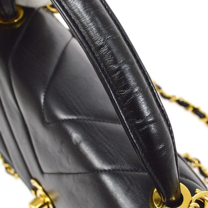 CHANEL Black Lambskin Chevron Top Handle Bag 72823