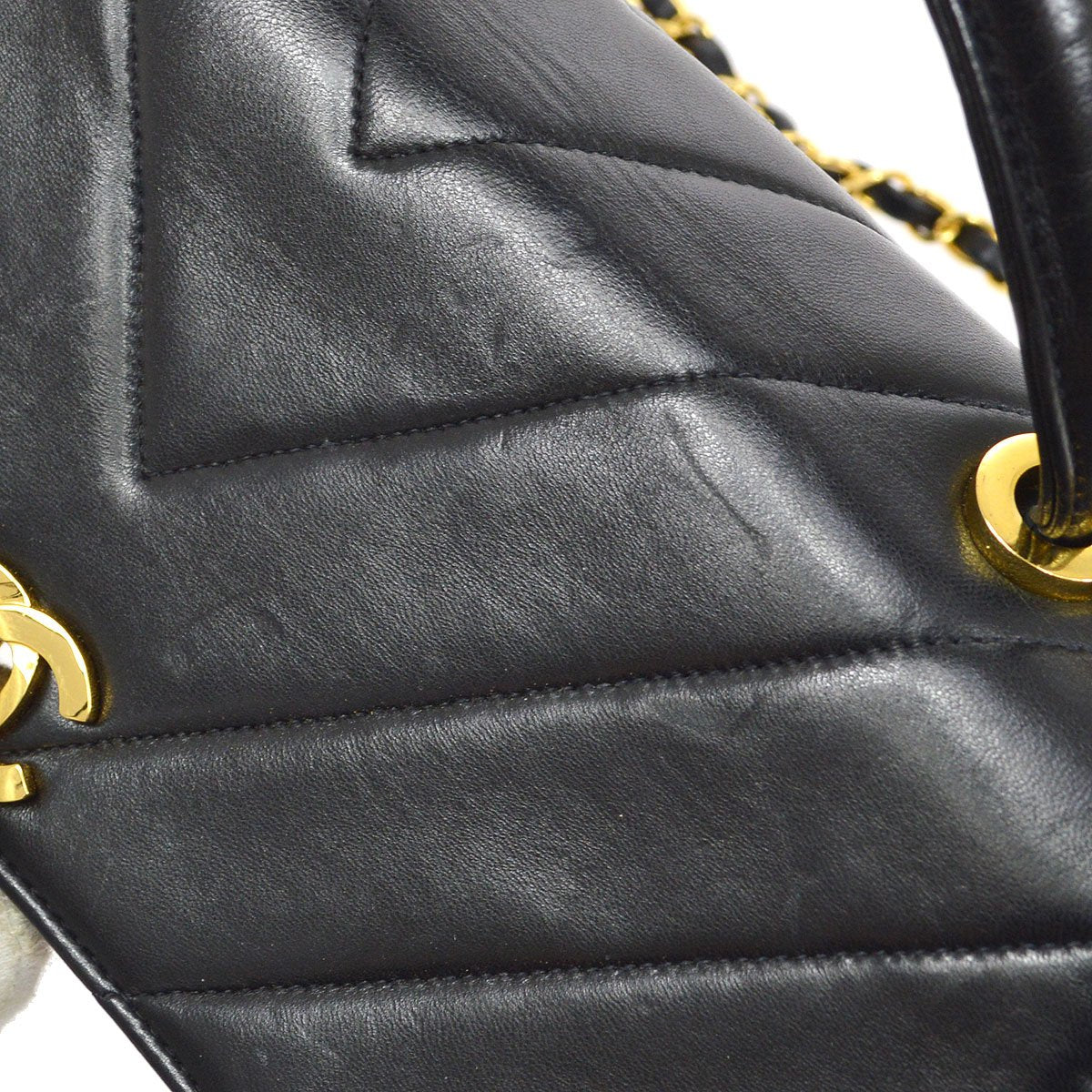 CHANEL Black Lambskin Chevron Top Handle Bag 72823
