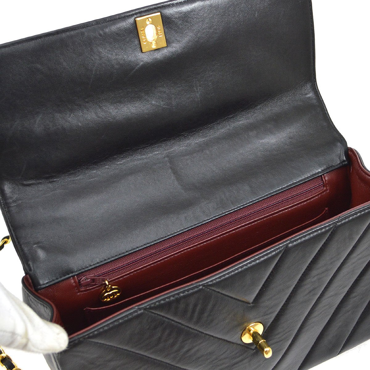 CHANEL Black Lambskin Chevron Top Handle Bag 72823