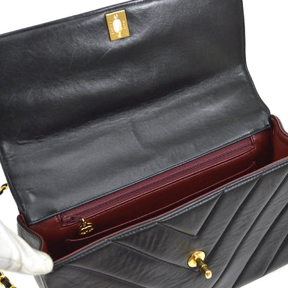 CHANEL Black Lambskin Chevron Top Handle Bag 72823