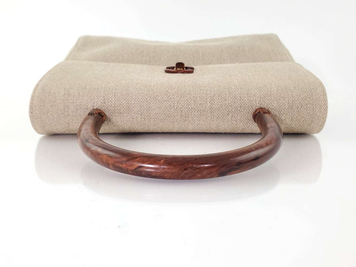 CHANEL Vintage Kelly Wood Canvas Top Handle Bag