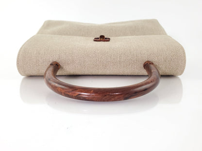 CHANEL Vintage Kelly Wood Canvas Top Handle Bag