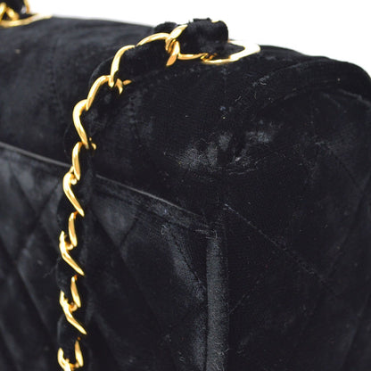 CHANEL 1991-1994 Black Velvet Quilted Shoulder Bag 10068