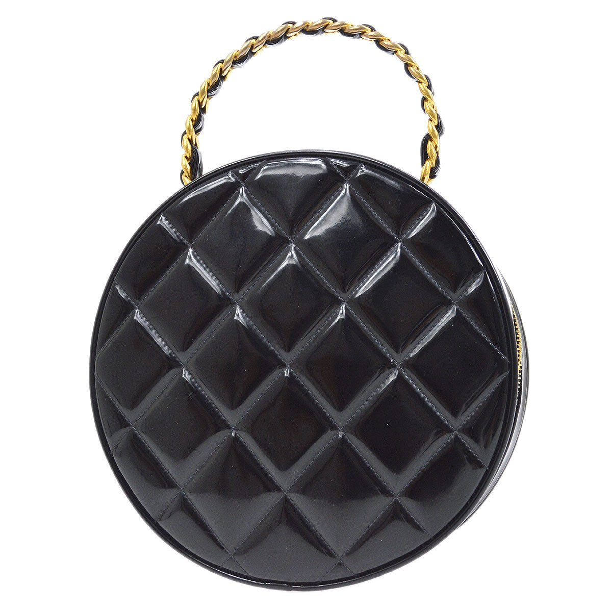 CHANEL Round Cosmetic Vanity Chain Hand Bag Black 92940