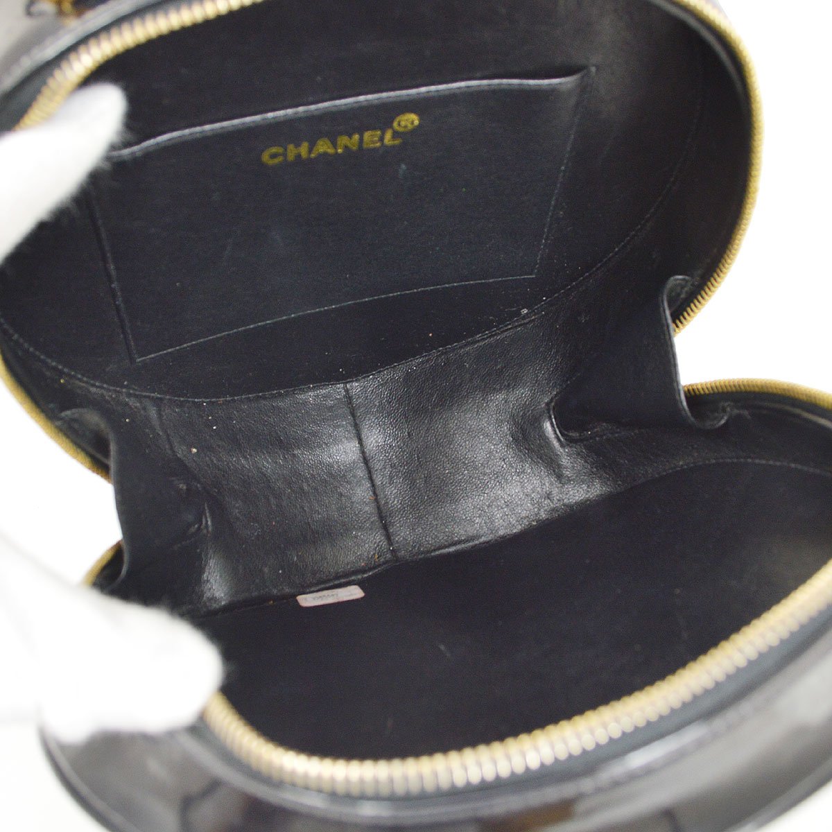CHANEL Round Cosmetic Vanity Chain Hand Bag Black 92940