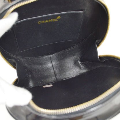 CHANEL Round Cosmetic Vanity Chain Hand Bag Black 92940