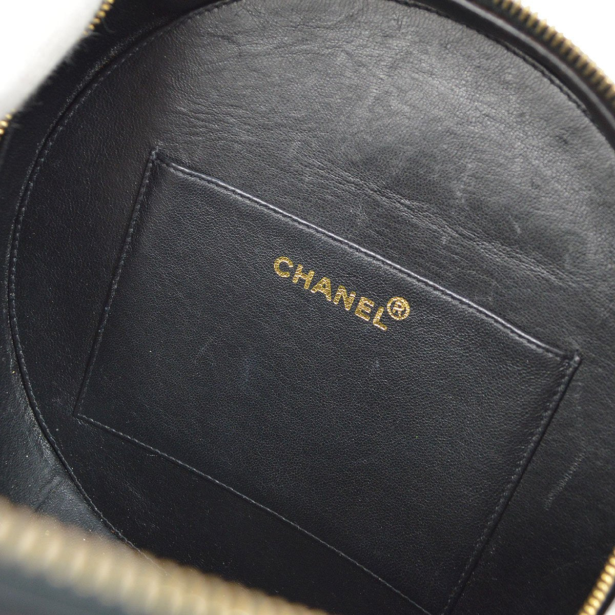 CHANEL Round Cosmetic Vanity Chain Hand Bag Black 92940