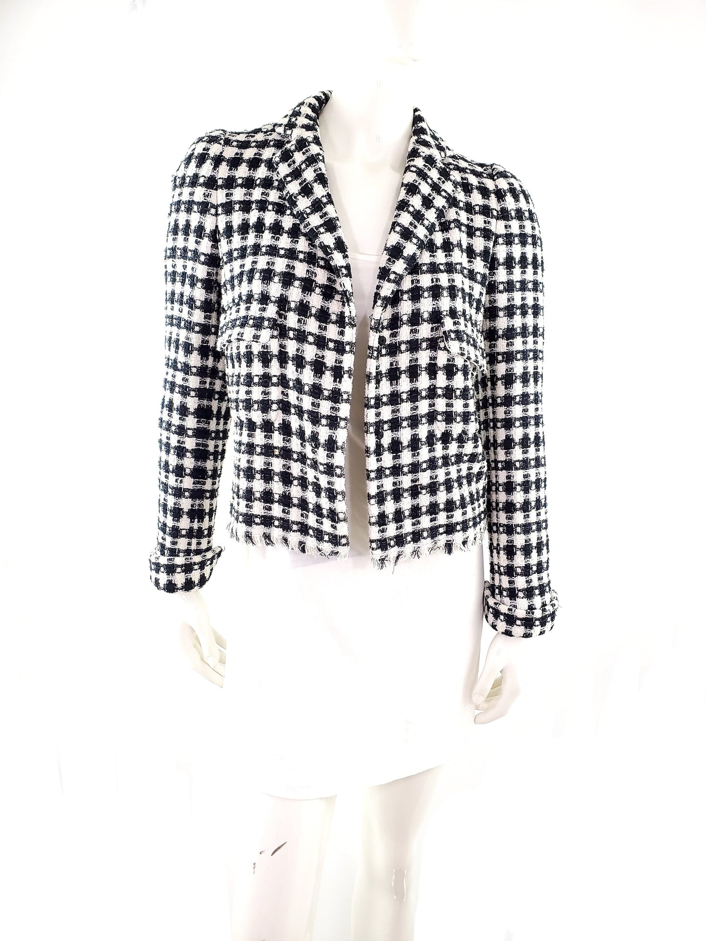 CHANEL 2006 Black White Tweed Jacket 36