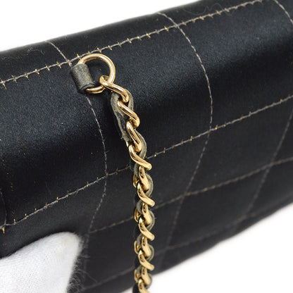 CHANEL 2003-2004 Camellia Choco Bar Chain Shoulder Bag Black Satin 00704