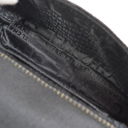 CHANEL 2003-2004 Camellia Choco Bar Chain Shoulder Bag Black Satin 00704