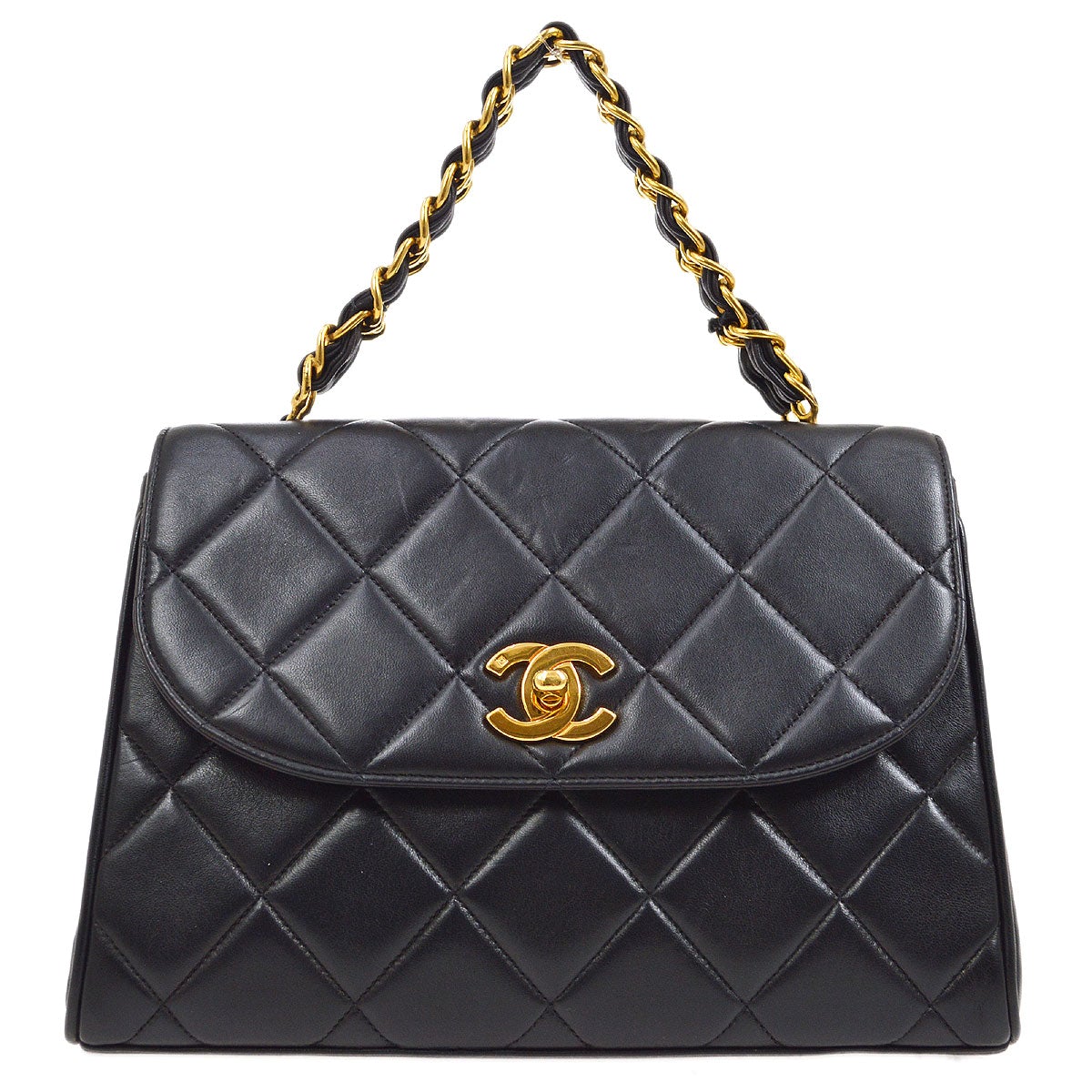 CHANEL 1994-1996 Chain Hand Bag Black Lambskin 20418