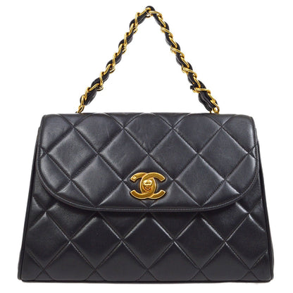 CHANEL 1994-1996 Chain Hand Bag Black Lambskin 20418