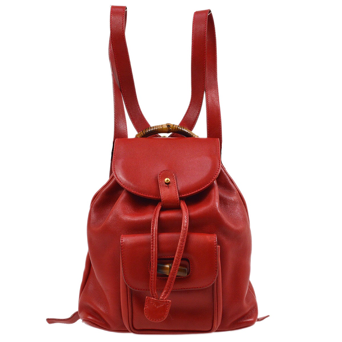 Gucci Bamboo Line Backpack Hand Bag Red JT07217j