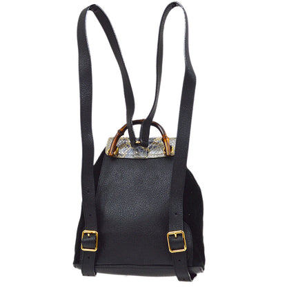 Gucci 1990's Black Suede Python Bamboo Backpack Small AK38542h