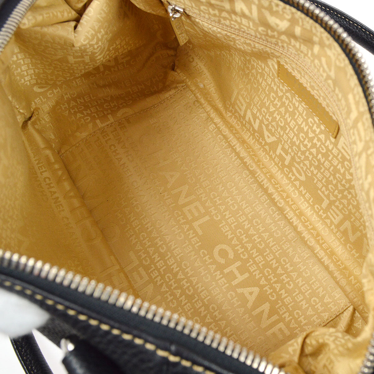 CHANEL 2003-2004 Black Caviar Embossed Logo Handbag 00960
