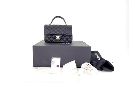 CHANEL 22P Top Handle Black Rectangular Mini Flap Bag