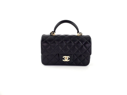 CHANEL 22P Top Handle Black Rectangular Mini Flap Bag