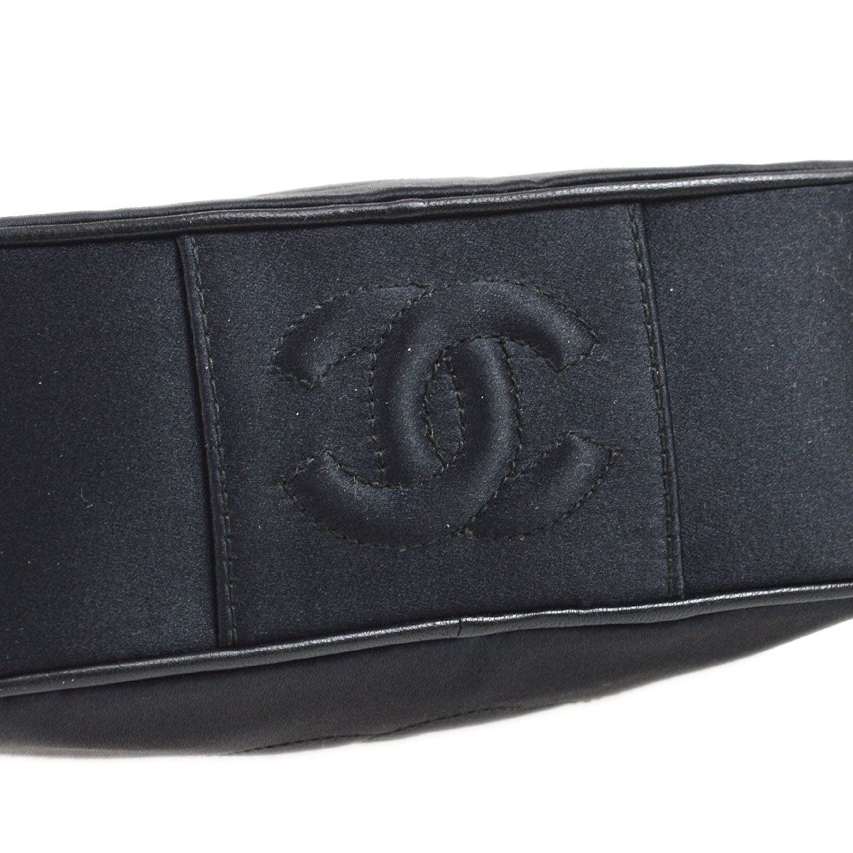 CHANEL 1996-1997 Camellia Stitched Bag Mini Black Satin 73509