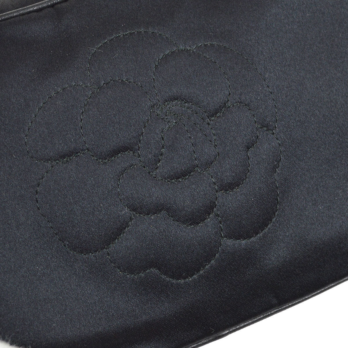 CHANEL 1996-1997 Camellia Stitched Bag Mini Black Satin 73509