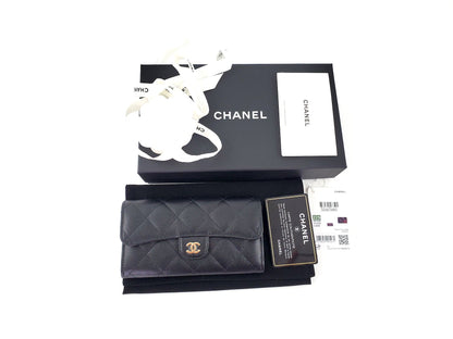 New CHANEL 22S Black Caviar Classic Flap Medium Wallet