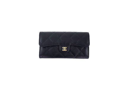 New CHANEL 22S Black Caviar Classic Flap Medium Wallet