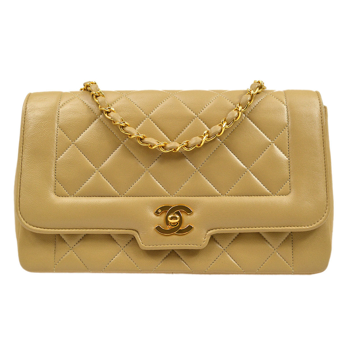 CHANEL 1986-1988 Beige Lambskin Border Flap Medium